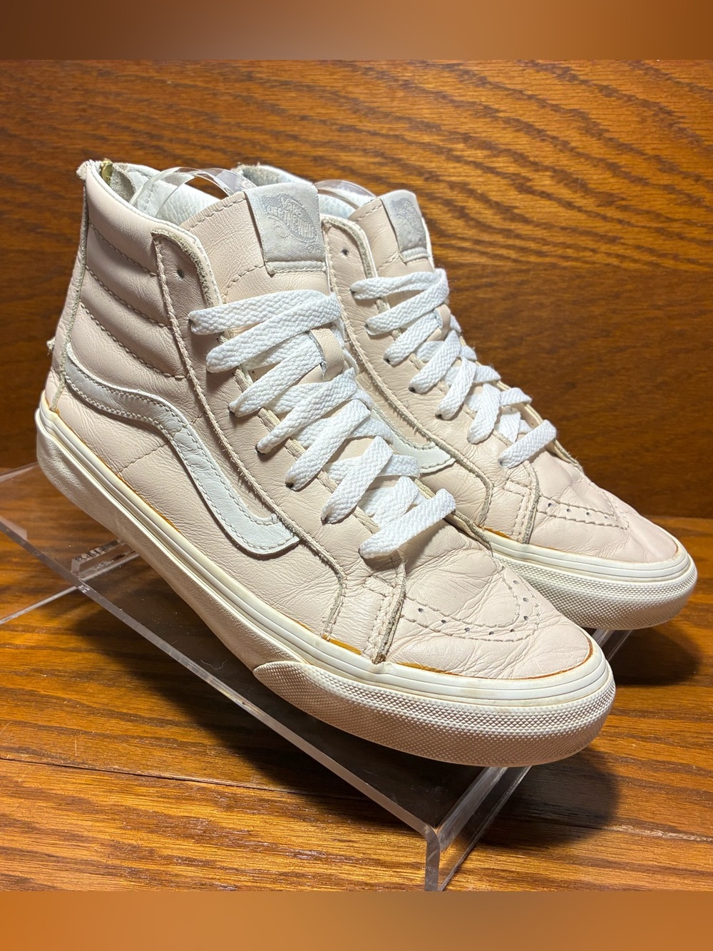 Vans Sk8-Hi Zip Blush Pink Leather High Top Sneakers Size W 7 / M 5.5